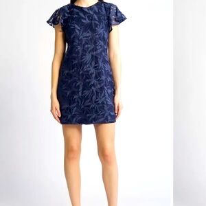 NWT SAM EDELMAN Womens Leafy Blue Embroidery Flutter Sleeve Short Sheath Dress 8